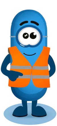 A friendly helper character wearing a high visibility vest.